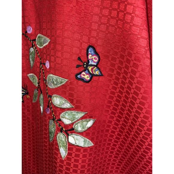 Vtg Maggie Barnes Jacket Red Floral Butterfly Wearable Art Plus Size 4X (J43) - Picture 9 of 12
